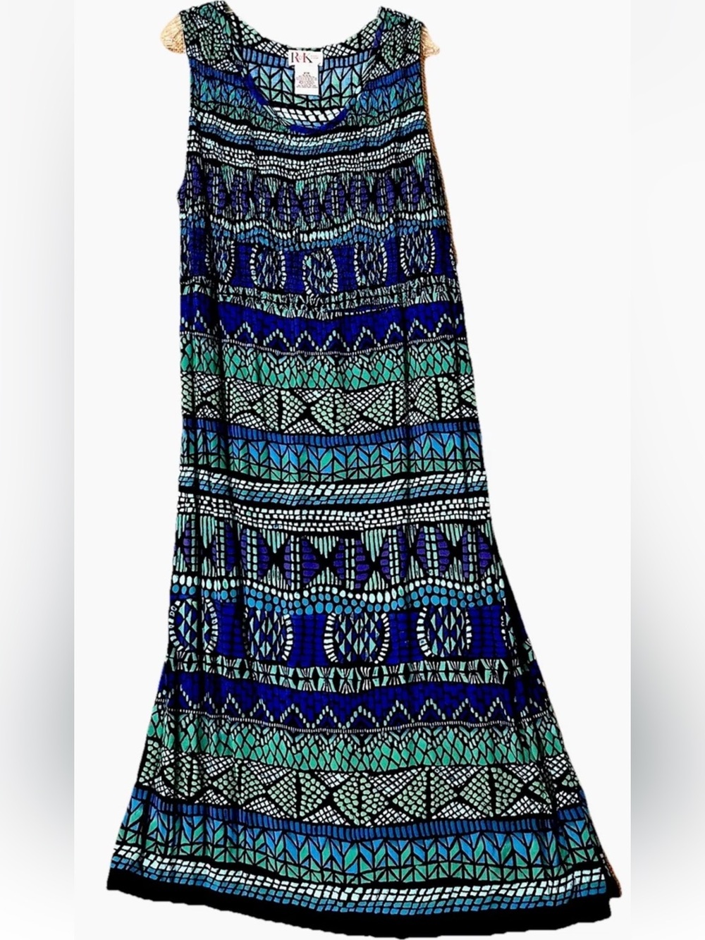 RK Originals Dress 20 Mosaic Print Rayon Boho Midi Y2K Vintage Hippie Sundress